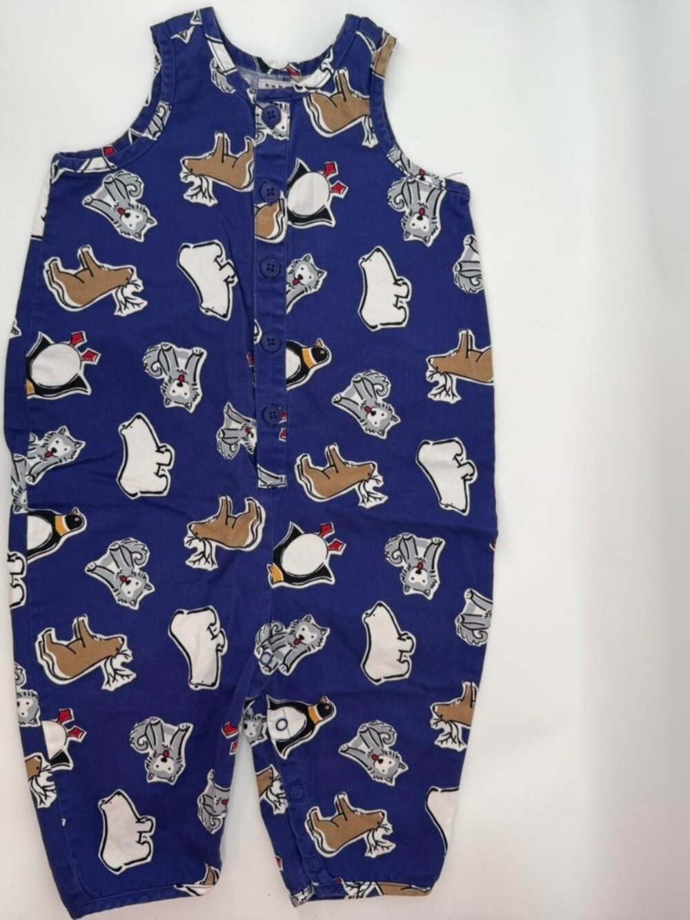 Vintage Baby Gap Arctic Animal Romper Overalls 18-24M Blue Cotton 90s
